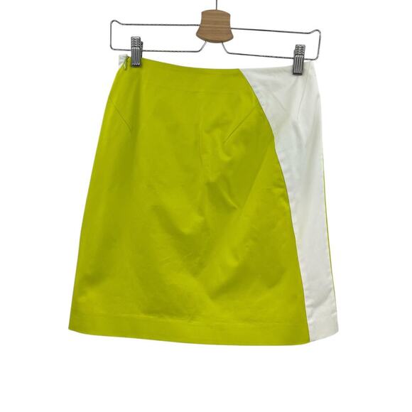 Piazza Sempione Neon‎ Lime Green Cream Colorblock Mini Skirt Size 38 US 2 - Picture 5 of 9